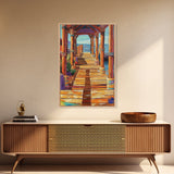 Dock Ocean, Pier, Sunset, Framed Canvas Print, Nautical Coastal Wall Art, Beach House Entryway Decor, Rustic Seaside Living Room