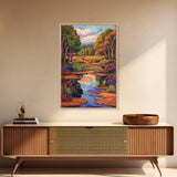 Autumn Trees, Reflection, Canvas Print, Fall forest scene, living room art, nature inspired decor, woodland painting, cozy autumn vibes