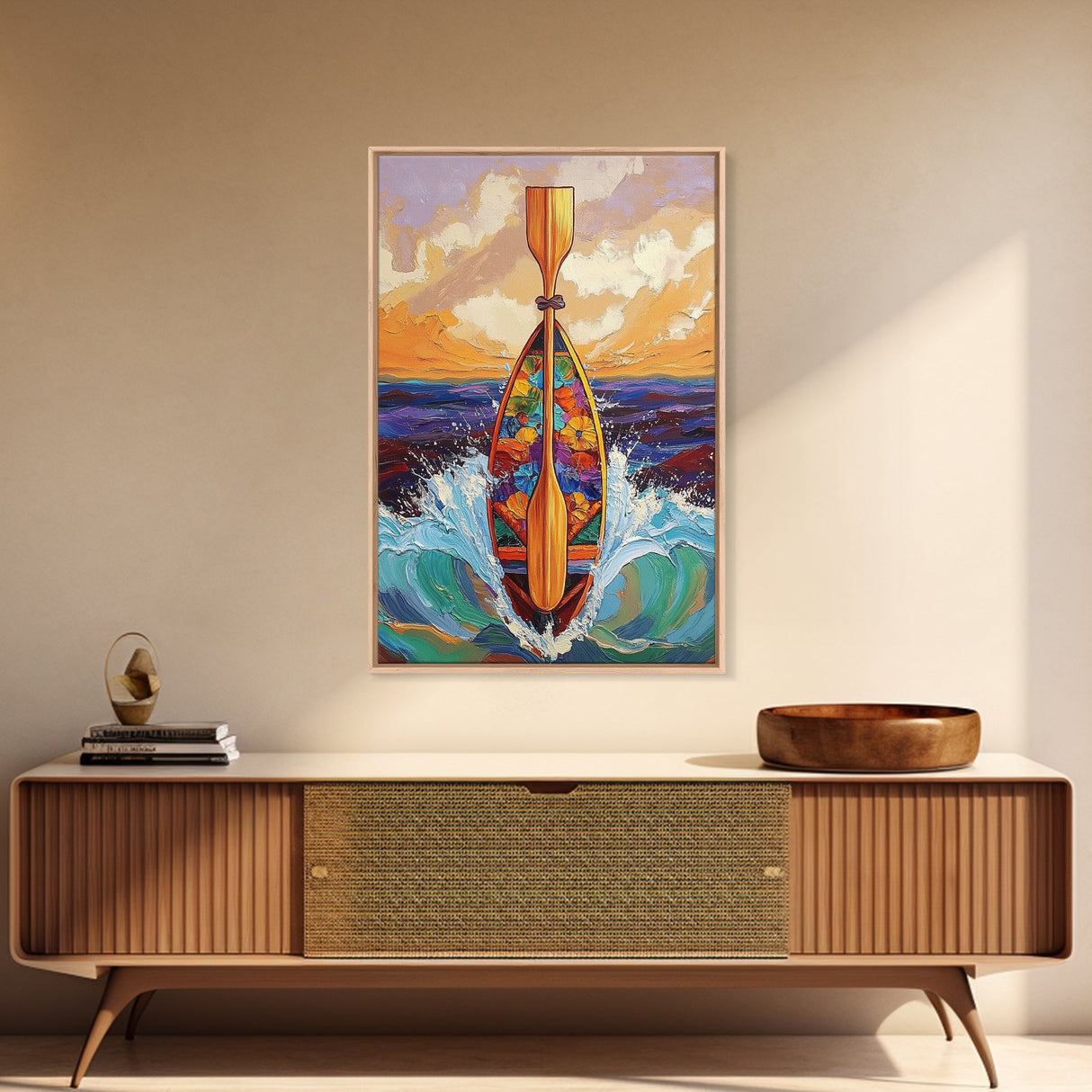 Paddle and Waves Art, Surfboard Ocean Print, Tropical Sea Decor, Nautical Wall Vibes, Framed Canvas Print, Beach House Wall Art, surfer style