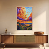 Sunset Sky, Coastal View, Vibrant Nature, Canvas Print, Landscape wall art, boho art, colorful sky painting, Living Room Wall Art