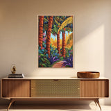 Palm Forest, Jungle Path, Tropical Garden, Canvas Print, exotic greenery, vibrant landscape painting, boho decor, Bathroom Wall Art