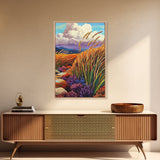 Autumn Prairie, Golden Fields, Windy Wheat, Nature Trail, Framed Canvas Print, Fall Wall Art, rustic farmhouse decor, cozy style