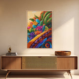Fiesta Garden, Cactus Flowers, Bright Patio, Mexican Blooms, Framed Canvas Print, Kitchen Wall Art, boho floral decor, folk charm