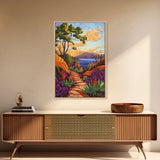 Mountain Path, Sunset Horizon, Autumn Landscape Wall Art, Canvas Print, Living Room Accent, Vibrant Fall Nature Scene, Outdoor Inspired Decor