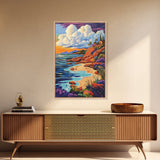 Sunset Beach, Colorful Coastline, Ocean Landscape, Canvas Print, Fall Home Decor, Living Room Wall Art, Dreamy Seaside Painting