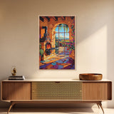 Fireplace View, Warmth, Canvas Print, Rustic Tuscany kitchen wall art, warm cozy interior, country boho style, Mediterranean home decor