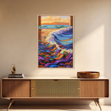 Wave Splash, Colorful Fish, Ocean Dance, Sunset Surf, Framed Canvas Print, Coastal Wall Art, Playroom Decor, Underwater Fantasy Art