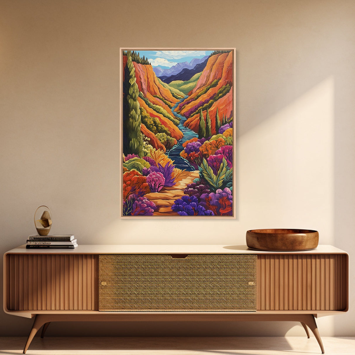 Vibrant Canyon Trail, Fall Mountainscape Art, Colorful Nature Painting, Canvas Print, Autumn Decor, Rustic Cabin Wall Art, Boho Vibe
