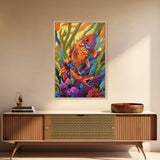 Bold Colorful Fish Art, Framed Canvas Print, Underwater wall decor, boho ocean art, tropical fish painting, bathroom wall art