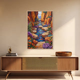 Desert Oasis, Wildflower Stream, Canyon Art, Boho Decor, Eclectic Home Style, Kitchen Wall Art, Canvas Print, Colorful Nature Painting