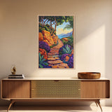 Coastal Trail, Vibrant Path, Tropical Landscape, Nature Art, Sunset Vibes, Living Room Wall Art, Canvas Print, Boho Chic Decor