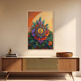 Royal Crest, Floral Emblem, Mediterranean Decor, Vibrant Details, Framed Canvas Print, Kitchen Wall Art, Spanish Wall Art, Regal Vibe