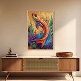 Colorful Tropical Fish, Ocean Wall Art, Coastal Sea Life Painting, Framed Canvas Print, Underwater Theme, Bathroom Decor, Bold Nautical Style