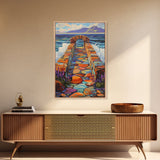 Ocean Stone Path Painting, Canvas Print, Coastal entryway art, vibrant beach decor, boho landscape print, nautical wall piece