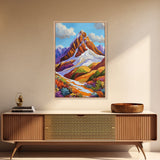 Mountain Peak, Snowy Landscape, Autumn Vibes, Nature Escape, Framed Canvas Print, Boho Wall Art, Fall Mountainscape, Living Room Wall Art