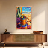 Fruit Mug Art, Coastal Kitchen Decor, Colorful Summer Vibes, Framed Canvas Print, Bright Wall Art, Boho Dining Room Accent