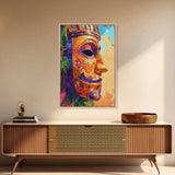 Tribal Mask Side, Exotic Face Wall Decor, Canvas Print, Cultural Art Style, Office Accent Art, Tiki Mask Inspired Home Wall Art