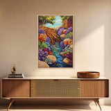 Tree Roots Water, Forest Creek, Vibrant Flora, Nature Beauty, Framed Canvas Print, Office Wall Art, Botanical Decor, Whimsical Art
