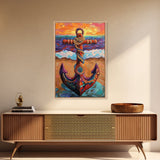 Nautical Anchor, Sunset, Coastal, Framed Canvas Print, ocean sunset art, beach house decor, rustic nautical theme, Living Room or Office