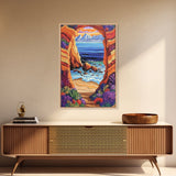 Coastal Archway, Ocean, Escape, Framed Canvas Print bold beach cave painting vivid seascape arch view boho tropical living room wall decor
