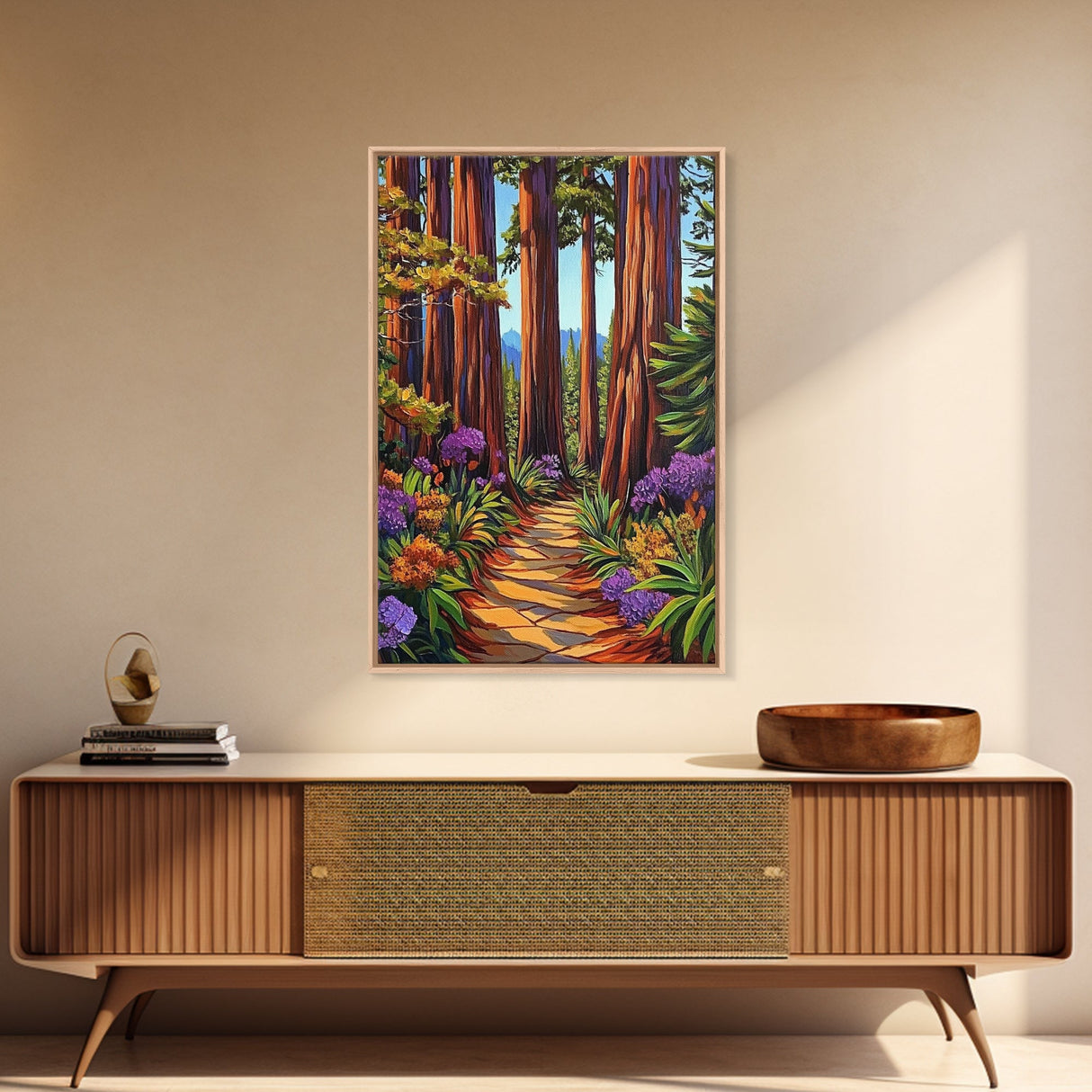 Forest Trail Trees, Nature, Canvas Print enchanted forest path wall art, redwoods hiking trail decor, Living Room Wall Art, boho vibes