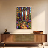 Forest Trail Trees, Nature, Canvas Print enchanted forest path wall art, redwoods hiking trail decor, Living Room Wall Art, boho vibes