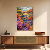 River, Desert, Floral, Art, Canvas Print, Colorful floral river scene with desert hills, perfect bedroom or hallway Southwestern wall art