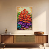 Succulent, Cactus, Orange, Purple, Framed Canvas Print, Bold desert succulent bloom art in orange and purple, living room statement piece