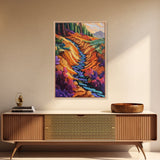 Forest Stream, Autumn, Nature, Framed Canvas Print, Colorful autumn forest creek scene, nature-inspired living room, fall rustic wall art