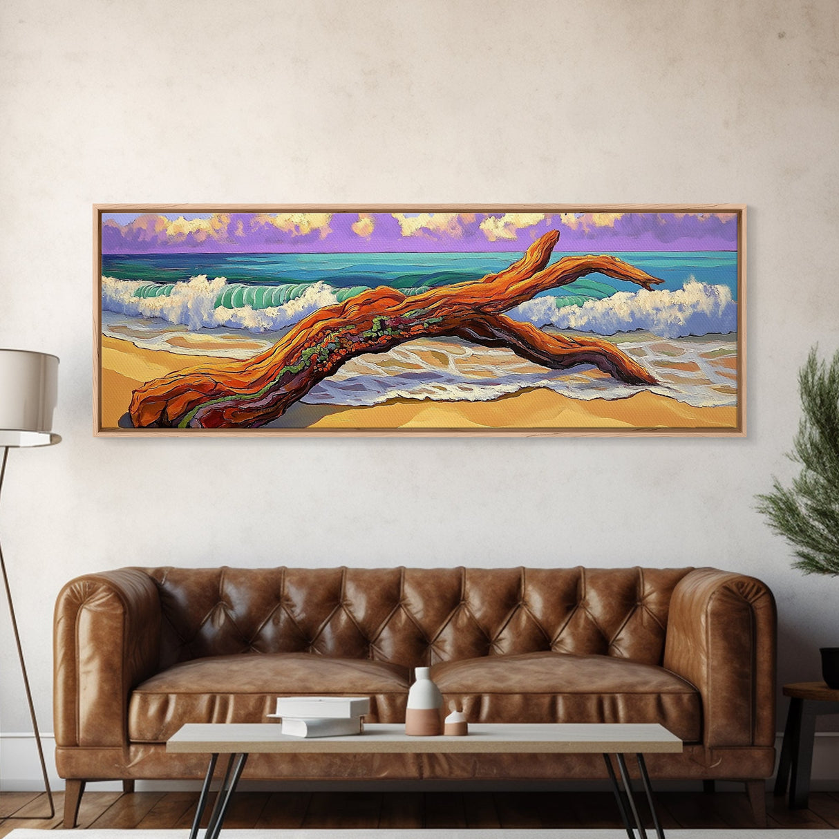 Driftwood Beach, Ocean Wave Art, Coastal Wall Art, Framed Canvas Print, Nature Home Decor, Relaxing Bathroom Art, Bedroom Art