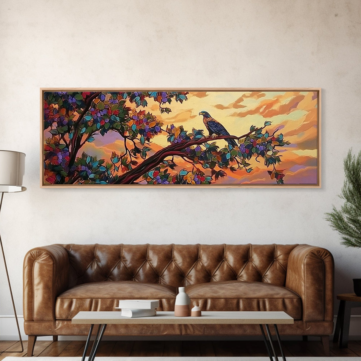 Majestic Eagle, Colorful Tree, Sunset Sky, Bold Nature, Canvas Print, wildlife wall art, nature lover gift, living room decor