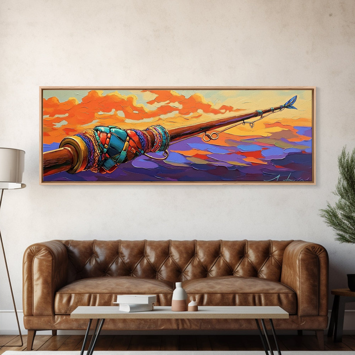 Fishing Pole, Ocean Cast, Sunset Waters, Canvas Print, fisherman gift, nautical wall art, rustic cabin decor, outdoor artwork
