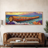 Ocean Driftwood Painting, Coastal Log Art, Vibrant Nautical Wall Scene, Framed Canvas Print, Beach House Decor, Living Room Art