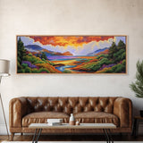 Sunset Lake Scene, Mountain View Art, Tranquil Waterscape Landscape, Framed Canvas Print, Nature Office Decor, Living Room Art