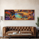 Rustic Cove, Rowboat Reflection, Coastal Vibes, Framed Canvas Print, Beach House Decor, Nautical Wall Art, Colorful Seascape