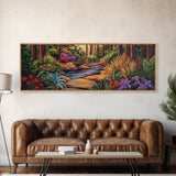 Woodland Path, Peaceful Stream, Vibrant Forest, Tranquil Nature, Framed Canvas Print, Office Wall Art, Nature Trail Decor