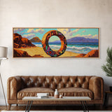 Vibrant Ocean Ring, Bold Coastal Art, Fantasy Beach Scene, Canvas Print, Modern Living Room Wall Art, Surreal Landscape Art