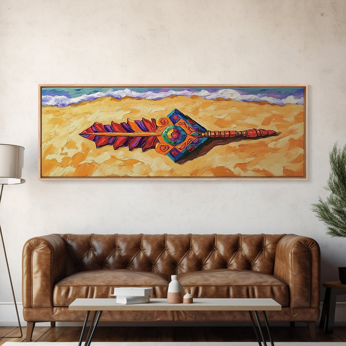 Tribal Arrow Symbol, Colorful Boho Style, Desert Beach Art, Canvas Print, Southwestern Decor, Eclectic Wall Accent