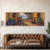 Garden Balcony, Mediterranean Villa, Sunset View, Cozy Terrace, Canvas Print, Tuscan Decor, Romantic Outdoor Wall Art