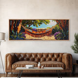 Hammock Retreat View, Relaxing Outdoor Space, Nature Art, Framed Canvas Print, summer art, patio decor, boho style, bedroom wall