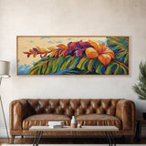 Tropical Leaves, Bold Floral, Exotic Bloom, Modern Art, Framed Canvas Print, boho jungle decor, bedroom wall art, tropical artwork