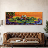 Lotus Flower, Serene Sunset, Water Lily, Zen Art, Framed Canvas Print, spa wall decor, yoga room art, calming peaceful painting