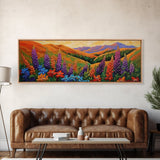 Wildflower Valley View, Bright Floral Mountain Art, Nature Inspired Painting, Framed Canvas Print, Kitchen or Bedroom Wall Decor