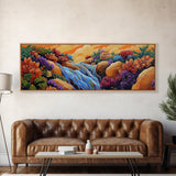 Waterfall Garden Scene, Colorful Floral Cascade, Fantasy Nature Artwork, Framed Canvas Print, Vibrant Bathroom or Entryway Art