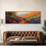 Vibrant Desert Path, Bold Landscape Painting, Agave and Sunset View, Framed Canvas Print, Southwest Kitchen or Hallway Wall Art