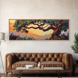 Majestic Tree Sunset, Enchanted Forest Landscape, Whimsical Nature Wall Art, Framed Canvas Print, Zen Bedroom or Entryway Decor