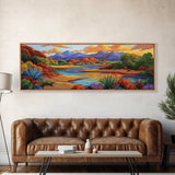 Desert River Colors, Southwest Landscape, Mountain Sunset, Framed Canvas Print, Living Room Wall Art, Earthy Tones, Fall Boho Decor