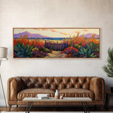 Beach Fence, Sunset Shore, Autumn Grass, Serene Dunes, Framed Canvas Print, Boho Coastal Art, Bedroom Tranquil Wall Decor