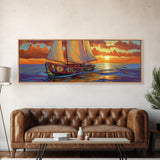 Sunset Sailboat Dream, Vibrant Ocean Painting, Nautical Coastal Wall Art, Canvas Print, Beach House Decor, Living Room Statement Piece