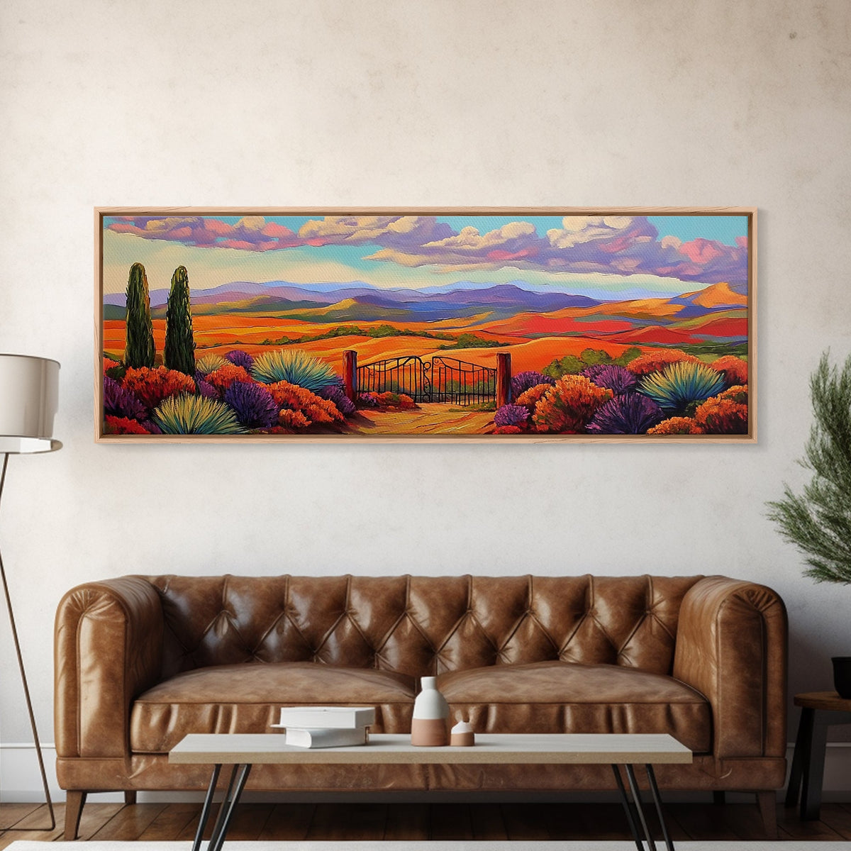 Mountain Sunset View, Western Hillside, Country Valley Gate, Framed Canvas Print, Fall Landscape Art, Rustic Farmhouse Decor